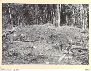 WEWAK AREA, NEW GUINEA, 1945-07-14. THE NEW DROPPING ZONE CARVED OUT FROM THE JUNGLE BY 2/14 FIELD COMPANY, ROYAL AUSTRALIAN ENGINEERS, ATTACHED 2/8 INFANTRY BATTALION. THIS STRIP IS LOCATED EAST ..