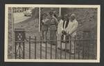 Colonel JK Murray, Ian McDonald, Reverend Eric Ure, Reverend Palmer and Reverend D Lauerbach at cenotaph, Ela Beach, Port Moresby, c1949