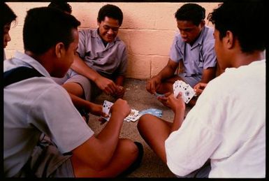 Boys playing cards, Niue High School, Niue