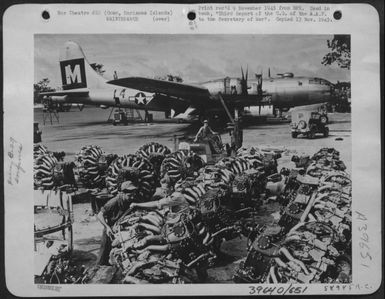 New Engines For Replacements On B-29S Are Lined Beside The Hardstands At Guam, Where The 20Th Af Made Its Headquarters And Based Its Attacks On The Jap Homeland. May 1945. (U.S. Air Force Number 58985AC)