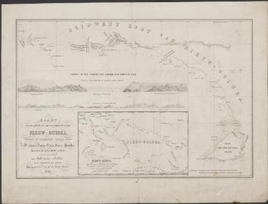 Kaart van een gedeeste der Zuid-en Zuidwest kust van Nieuw-Guinea : volgens de opnemingen gedaan door Zr. Ms. schepen Dourga Triton Sireen en Postillon tusschen de jaren 1826 en 1835 / Zamengesteld door Salomon Müller tot toelichting Zijner Bijdragen tot de kennis van Nieuw Guinea