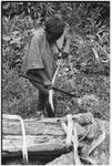 Moruka stripping mamalarula bark for making plaited wa'i bags