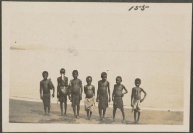 Boys on the beach, New Britain Island, Papua New Guinea, probably 1916