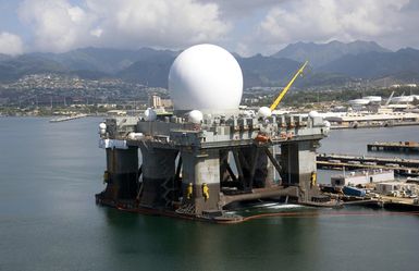 The Sea-Based Radar (SBX) successfully completed its 15,000-mile journey from Texas (TX) to Pearl Harbor, Hawaii (HI), aboard the heavy lift vessel M/V (Motor Vehicle) BLUE MARLIN [not shown]. The SBX will undergo minor modifications at Pearl Harbor Naval Shipyard prior to departing for Adak, Alaska (AK), later this spring