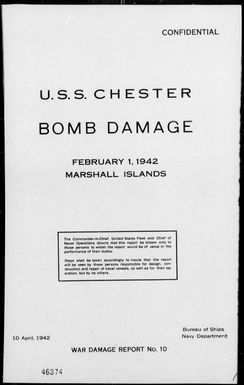 BUSHIPS - USS CHESTER â Bomb Damage, 2/1/42, Marshall Islands