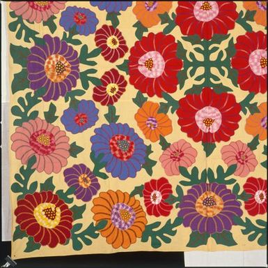 Tivaevae tataura, matarita (chrysanthemums) pattern, by Grace Ngaputa