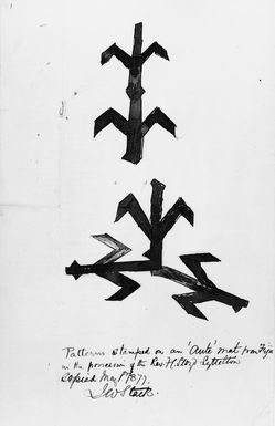 Stack, James West, 1835-1919 :Patterns stamped on an `aute' mat from Fiji in the possession of the Rev. H. Lloyd, Lyttelton. Copied 1st May, 1877.