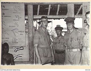 LAE AREA, NEW GUINEA, 1945-06-28. DURING HIS TOUR OF INSPECTION OF AUSTRALIAN TROOPS IN THE LAE AREA, HIS ROYAL HIGHNESS, THE DUKE OF GLOUCESTER, GOVERNOR-GENERAL OF AUSTRALIA (1) VISITED THE ..
