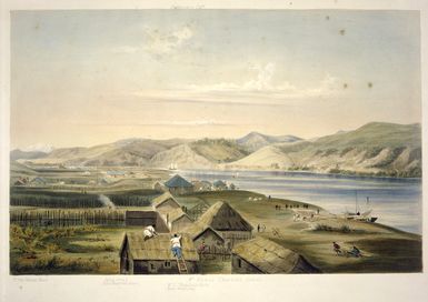 [Smith, William Mein] 1799-1869 :The town of Petre on the Wanganui River in September 1841. Day & Haghe. [London, Smith, Elder 1845]