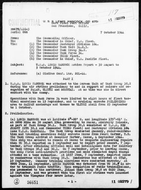 LEWIS HANCOCK - Rep of Ops in Support of the Seizure & Occupation of the Palau Is, Morotai & Ulithi Atoll, Carolines, 8/30/44-10/5/44