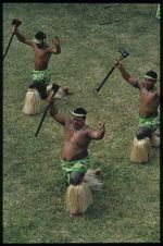 Samoan men with axes performing at the 8th Festival of Pacific Arts, Noumea, New Caledonia