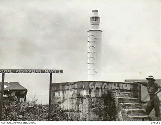 MADANG, NEW GUINEA. 1944-08-29. THE KALIBOBO POINT LIGHTHOUSE WHICH IS CONTROLLED BY NAVY PERSONNEL OF THE RAN SIGNAL POST