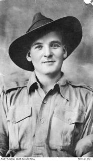 Studio portrait of VX42507 Private (Pte) Robert Arthur Fuller, 2/22 Battalion, of Tocumwal, NSW. Private Fuller enlisted on 28 June 1940 and served in New Britain. Following the Japanese invasion ..