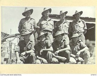 SOUTH ALEXISHAFEN, NEW GUINEA. 1944-07-24. NON COMMISSIONED OFFICERS OF NO. 28 BATTERY, 2/14TH FIELD REGIMENT. IDENTIFIED PERSONNEL ARE:- NX37838 LANCE BOMBARDIER J.W. SAIDY (1); VX44698 SERGEANT ..