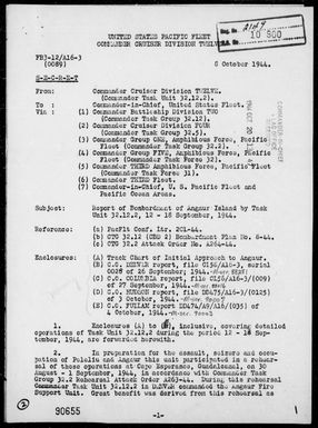 COMCRUDIV 12 - Rep of Landing Ops on Angaur Is, Palau Is, 9/12-18/44