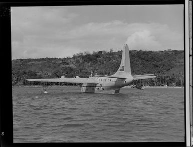 Tasman Empire Airways Ltd Solent IV flying boat RMA Awatere, ZK-AMN, in Malan Anchorage, Vanua Levu, Fiji