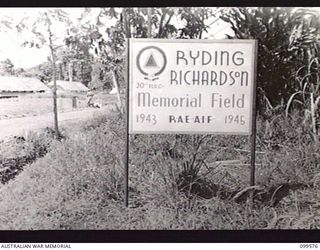 LAE, NEW GUINEA, 1945-11-20. THE RYDING RICHARDSON MEMORIAL FIELD ON THE BUTIBUM ROAD, SO NAMED IN MEMORY OF LANCE-CORPORAL A. RYDINGS AND SAPPER S. A. RICHARDSON, MEMBERS OF 20 FIELD COMPANY, ..