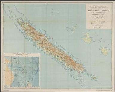 Carte hypsometrique de la Nouvelle Caledonie et de ses dependances / d'apres la carte de Mr. Destelle, les travaux de la Mission topographique militaire et ceux de l'Hydrographie francaise ; dressee par Augustin Bernard ; gravee par Erhard Fres