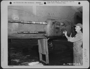 This Is One Of A Series Of Photographs Showing A North American B-25 On Which Four .50 Cal Guns Were Placed In Special Mounts In The Nose And All Mounts Were Brought Closer Together To Concentrate Fire Power. Tontouta Airport, New Caledonia, 13 March 1943 (U.S. Air Force Number A79506AC)