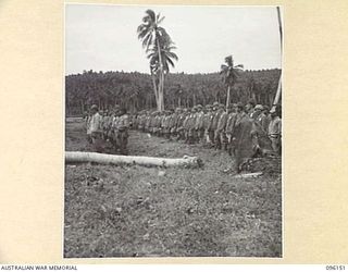 MUSCHU ISLAND, NEW GUINEA. 1945-09-10. JAPANESE NAVAL PERSONNEL ON PARADE. FOLLOWING THE SURRENDER, A GENERAL PARADE OF ALL JAPANESE ARMY AND NAVAL PERSONNEL ON MUSCHU ISLAND WAS HELD FOR THE ..