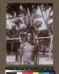 Portrait of man wearing traditional headdress, Delena, Papua New Guinea, ca.1905-1915