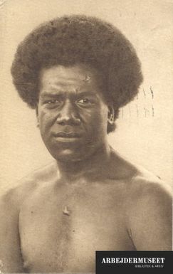 Postcards from the time “exotic” people were exhibition objects, a native of Fiji.