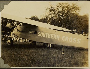 Charles Kingsford-Smith's aeroplane Southern Cross at Suva, Fiji, 1928