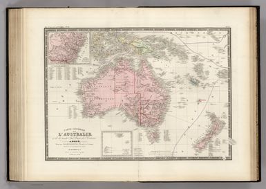 Carte Generale de l'Australie, et de la partie Sud-Quest de l'Oceanie. Dresse par A. Brue, Geographe. Reoue par E. Levasseur, Membre de l'Institut, Institut Geographique de Paris. Ch. Delagrave & Cie. Editeurs de la Societe de Geographie. 58 Rue des Ecoles. Atlas Universel en 67 feuilles No. 50. (inset) Iles de Lord Auckland. (inset) (General vicinity of Sydney).