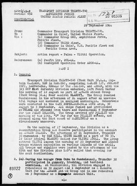 COMTRANSDIV 32 - Rep of Ops During the period 9/15-25/44, Landings on Angaur Is, Palau Is & Ulithi Atoll, Carolines