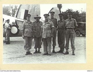 TOROKINA, BOUGAINVILLE. 1945-03-24. GENERAL SIR THOMAS A. BLAMEY, COMMANDER IN CHIEF, ALLIED LAND FORCES, SOUTH WEST PACIFIC AREA (1), WITH LIEUTENANT GENERAL S.G. SAVIGE, GENERAL OFFICER ..