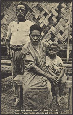 Onua-Pangkumu, East Malekula : Judah, Native Pastor, with wife and grandchild