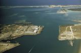 Guam, aerial view of harbor and industrial area