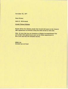 Memorandum from Mark H. McCormack to Hans Kramer