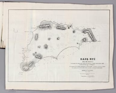 Rapa Nuí ó Isla de Pascua. Levantado de órden del Capitan de Navio D. José Anacleto Goñi. Comandante de la Corbeta chilena "O'Higgins" por los tenientes 2os. D. Javier Molinas, D. Luis Uribe, Ga. Ma. Ex. D. Luis A. Lynch i los cadetes SS. Cueto, Goñi, Lynch, Aguayo i Serrano Montaner. Corbeta O'Higgins. Enero de 1870. Lit. Cadot. Brandt, Santiago.