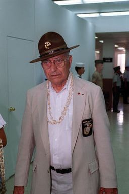 Mr. Walter Page, from Wyandotte Michigan, was a World War II combat Photographer during the Liberation of Guam. He served with the Twenty First Marines and is here for the 50th Anniversary Ceremony of the Liberation