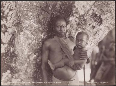 A man holding his infant child at Lakona, Santa Maria, Banks Islands, 1906 / J.W. Beattie