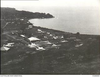 Lae, New Guinea. 1932. Aerial view of airfield at Lae used by Guinea Airways