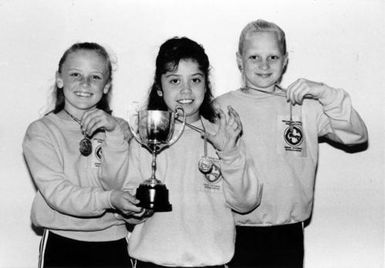 Gymnastics; Stokes Valley Pandas Club; Debra Harrison, 10; Christelle Williams, 11; Karina Philp, 12; gold medal team, junior Nationals.