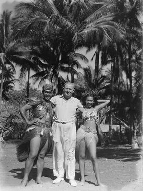 [Portrait of couple in Tahitian costume with Tudor Collins]