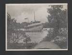 MV Eleval anchored, with people in the water surrounding the vessel, Papua New Guinea, c1945 to 1952