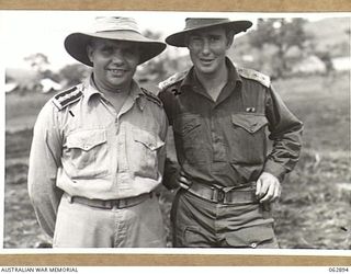 RAMU VALLEY, NEW GUINEA. 1944-01-15. VX91591 CHAPLAIN J. J. BLAKEMORE (1) AND VX112105 CAPTAIN J. F. BETHUNE, MC., (2) BOTH OF THE 58/59TH INFANTRY BATTALION, 15TH INFANTRY BRIGADE