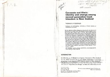 Coconuts and Kiwis: identity and change among second-generation Cook Islanders in New Zealand. Ethnic Groups, 1989 Volume 7, pages  259-281.