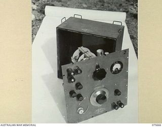 LAE, NEW GUINEA. 1944-09-04. SECTIONISED FIELD STRENGTH MEASURING EQUIPMENT USED BY A SPECIAL FORCE OF C.S.I.R. (COUNCIL FOR SCIENTIFIC AND INDUSTRIAL RESEARCH) FROM NEW ZEALAND TO DETERMINE THE ..