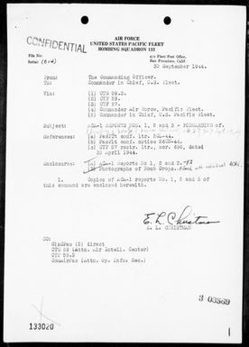 VPB-133 - ACA Rep Nos 1-3 - Bombing & strafing targets on Wotje Island, Marshalls and Nauru Islands on 9/26 & 29/44