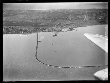 Lauthala Bay with harbour seawall, aerodrome with flying boats and wharves, Suva, Fiji