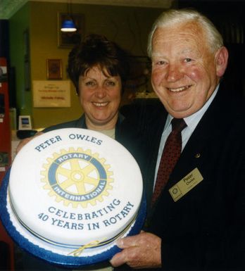 Rotary; pharmacist and fireworks organiser Peter Owles celebrates 40 years' membership.