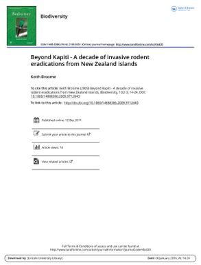 Beyond Kapiti - A decade of invasive rodent eradications from New Zealand islands.