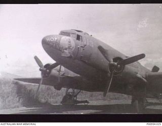 NADZAB, MARKHAM VALLEY, NEW GUINEA. 1944-07. THIS DOUGLAS C47 DAKOTA AIRCRAFT FLEW UNIT NO 1 WIRELESS UNIT RAAF'S JAPANESE KANA WIRELESS INTERCEPT OPERATORS TO BIAK ISLAND (THEN DUTCH) - NOW PART ..