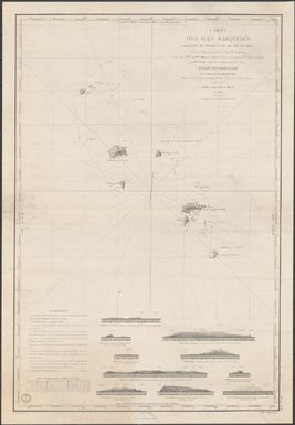 Cartes des Iles Marquises (Archipel de Mendana ou de Nou-Ka-Hiva) levʹee et dressʹee en 1838 `a bord de la Vʹenus, sous les ordres de Mr. A. Du-Petit-Thouars, Capitaine de Vaisseau, Commandeur de la Lʹegion d'honneur, par Mr. de Tessan, Ingʹenieur Hydrographe de la Marine / publiʹee par ordre du roi sous le Minist`ere de M. le Baron Duperrʹe, Amiral Pair de France Secrʹetaire d'Etat au Dʹepartement de la Marine et des Colonies ; Au dʹepôt-general de la Marine en 1842 ; gravʹe par Chassant ; ecrit par J.M. Hacq