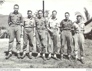 BULOLO, NEW GUINEA. 1944-07. STAFF OF THE MEDICAL SECTION AND THE ASSISTANT DIRECTOR OF ORDNANCE SERVICES, OF HEADQUARTERS, 11TH DIVISION. IDENTIFIED PERSONNEL ARE:- WARRANT OFFICER II, J. FARRELL ..